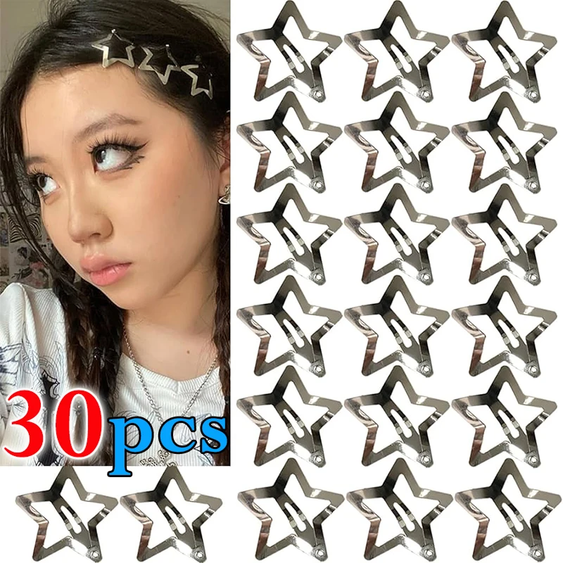 Y2K Silver Star Hair Clips for Girls Filigree Star Metal Snap Clip Hairpins Barrettes Hair Jewelry Nickle Free Bobby Pins