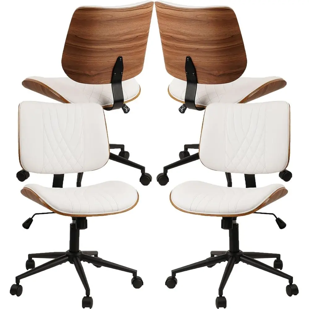 

Ergonomic Swivel Office Chair with Adjustable Height, Wheels, and Leather Back for Home or Meeting Rooms (White, Set of 4)