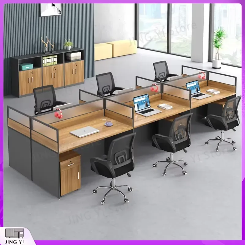 Modern Four Six Person Office Desk with Chair Combination Wooden Screen Desk for Hospital Lab Workspace Easy Assembly