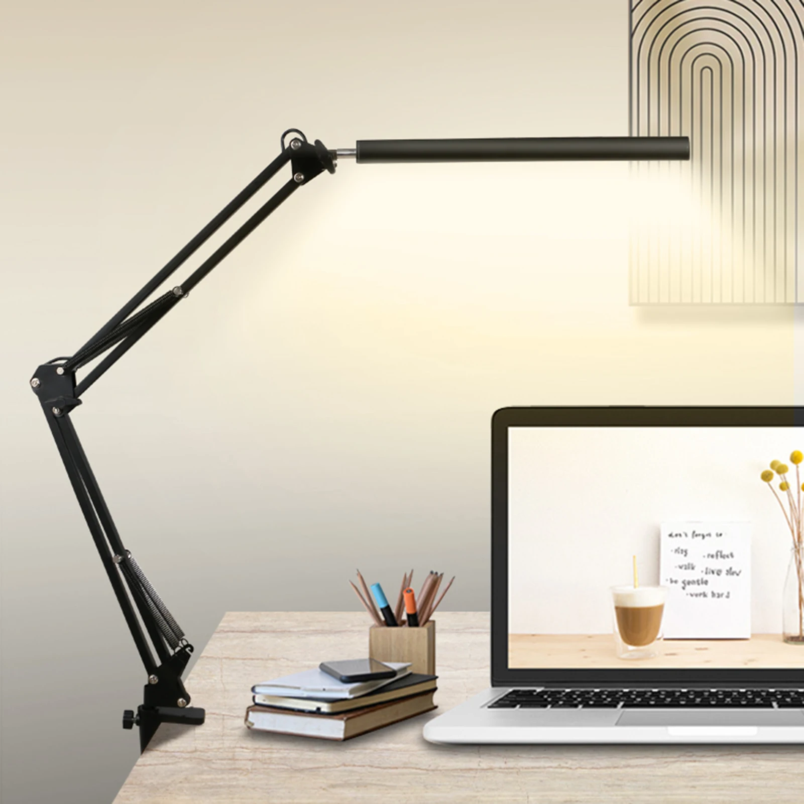 Dimmable LEDs Desk Reading Light with Clamp 3 Color Modes & 10 Brightness Levels Memory Function Eye-caring Swing Arm Desk Lamp