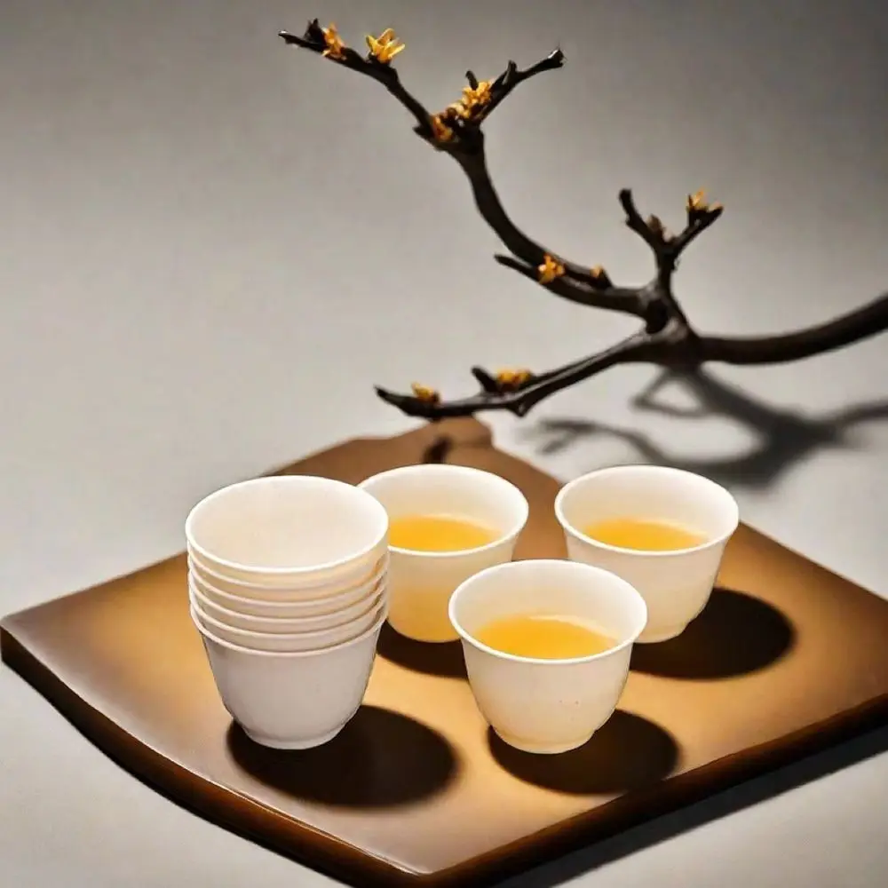48Pcs/pack New Rice Husk Disposable Tea Cup Biodegradable Hospitality Teacup Storage Rack Thickened Kung Fu Tea Cup
