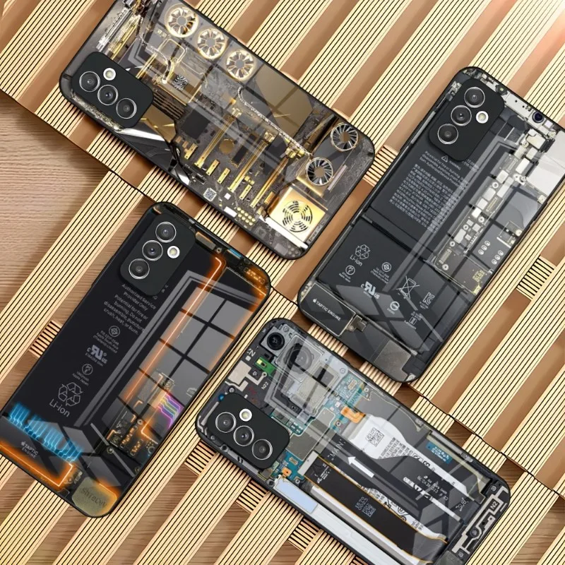 Inside Motherboard Circuit Board Phone Case For Samsung A34 A14 A32 A52 A71 A21 A54 A20 A12 Galaxy M14 Glass Design Cover