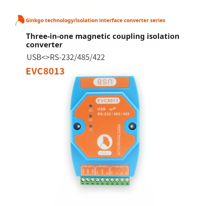Ginkgo EVC8013 USB-Serial Converter - Isolated RS485/RS232/RS422 Port with FT230XS Chip & Magnetic Isolation