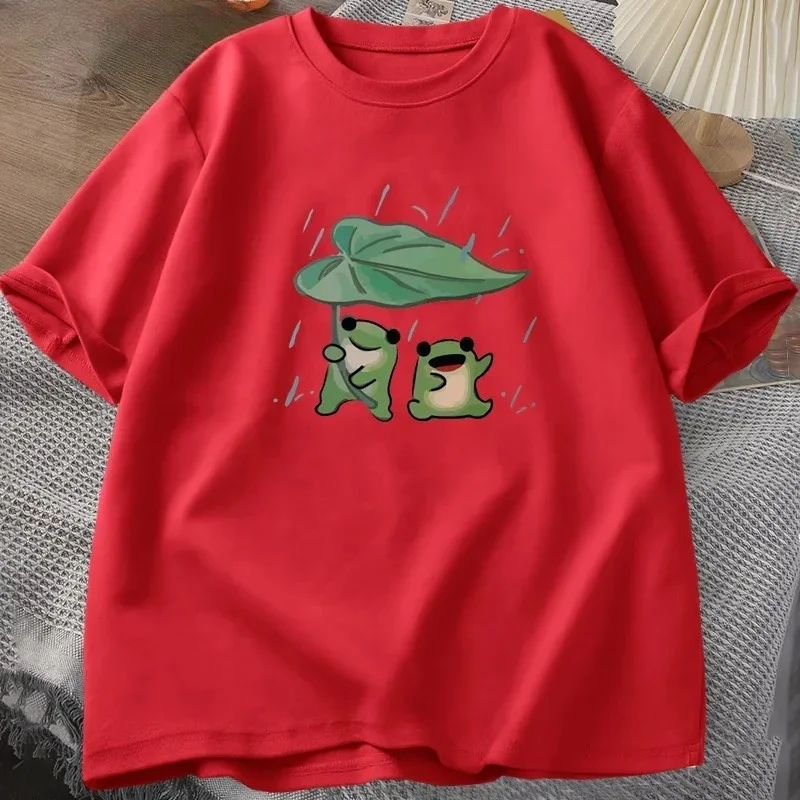 귀여운 티셔츠 재미있는 개구리 비 사랑 여성 티셔츠 반팔 티셔츠 여름 반팔 하라주쿠 스트릿웨어 탑 티