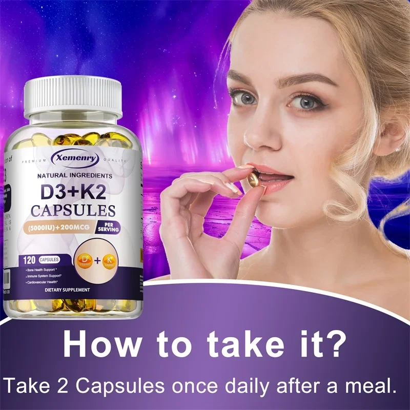 Vitamin D3+K2 Capsules - Supports Heart, Bone and Immune Health, Promotes Blood Circulation and Improves Sleep Quality