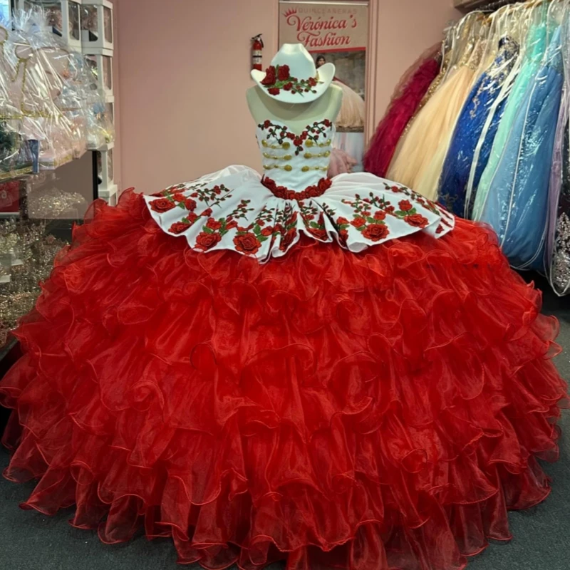 

Red Quinceanera Dresses Off Shoulder Ball Gown Sweet 16 Dress Applique Tiered Tull Beads Birthday Party Vestidos 15 De Anos
