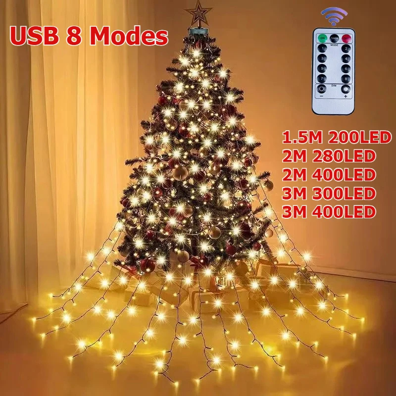 Weihnachtsbaum-Dekoration, Lichterkette, USB, 8 Modi, LED, wasserdichtes Lichtnetz, geeignet für Innengarten, Hochzeit, Halloween-Dekoration