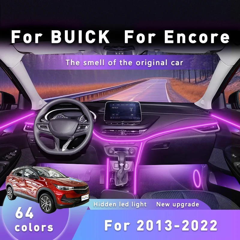 

For BUICK ENCORE For 2013-2022 Music Sync LED Rhythm Lights Strip 64 RGB Car Ambient Light DIY Car Cyberpunk Interior LED Strip