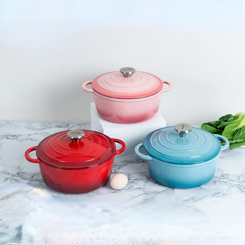 Dazzle Gradient Enamel Cast Iron Pot Household Two-ear Stock Pot Thickened Micro Pressure Lock Water Induction Cooker Stew Pots