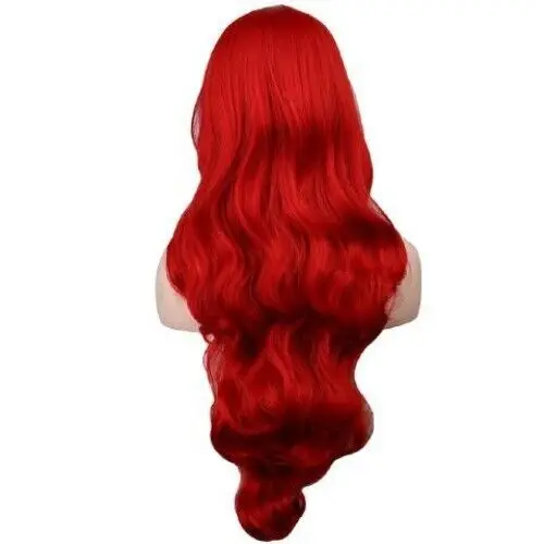 Women Wavy Curly Ladies Hair Long Gril Red Wig