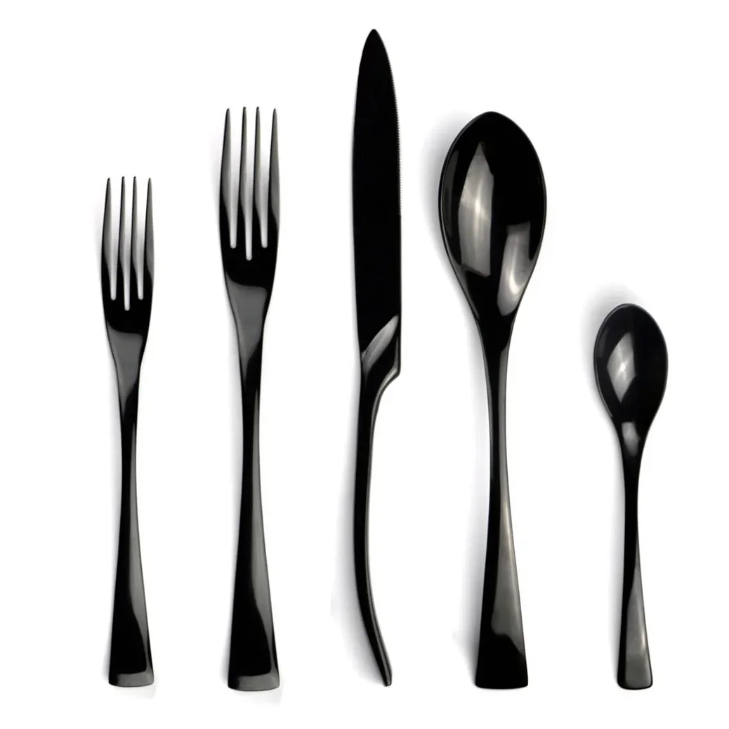 5Pcs/Lot Black 18/10 Stainless Steel Dinnerware Mirror Cutlery Set Kitchen Tableware Knife Fork Teaspoon Dinnerware Set