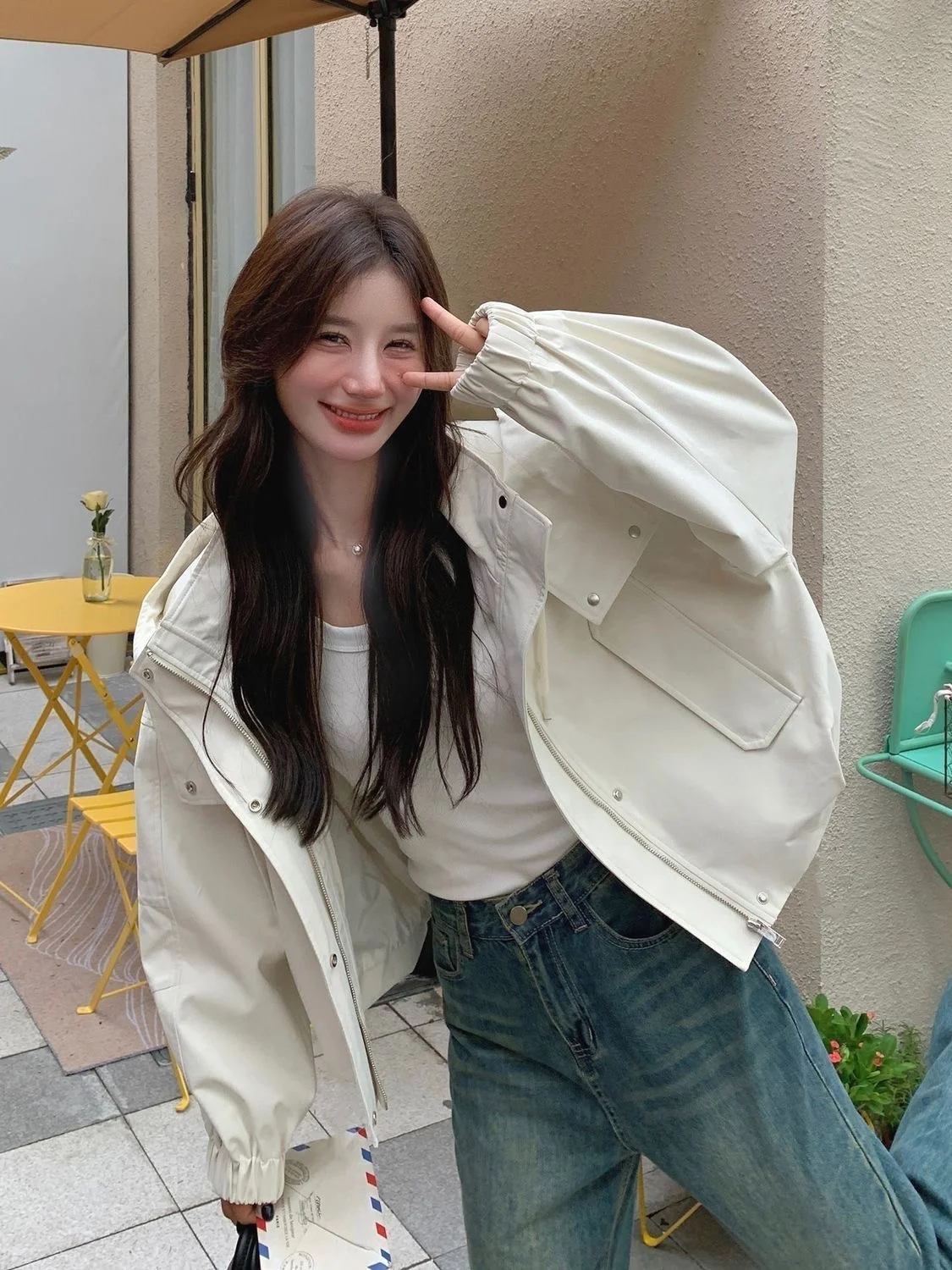 

Байкерские куртки Женская куртка Ретро Осенняя твидовая тканая текстурированная пряжа Highstreet Мода Стереоскопический минимализм Изящный универсальный вариант