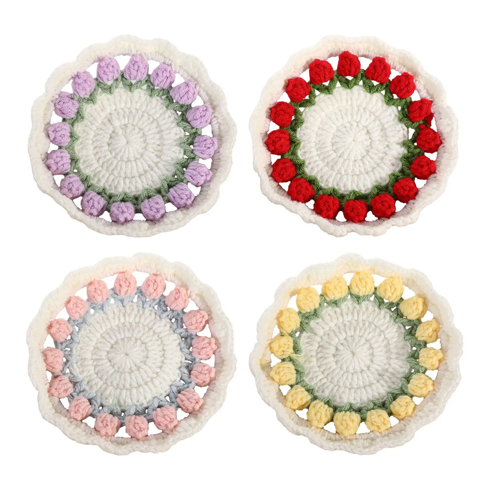 

Flower Blanket Coaster Finished Knitted Mug Pad for Tabletop Birthday Office