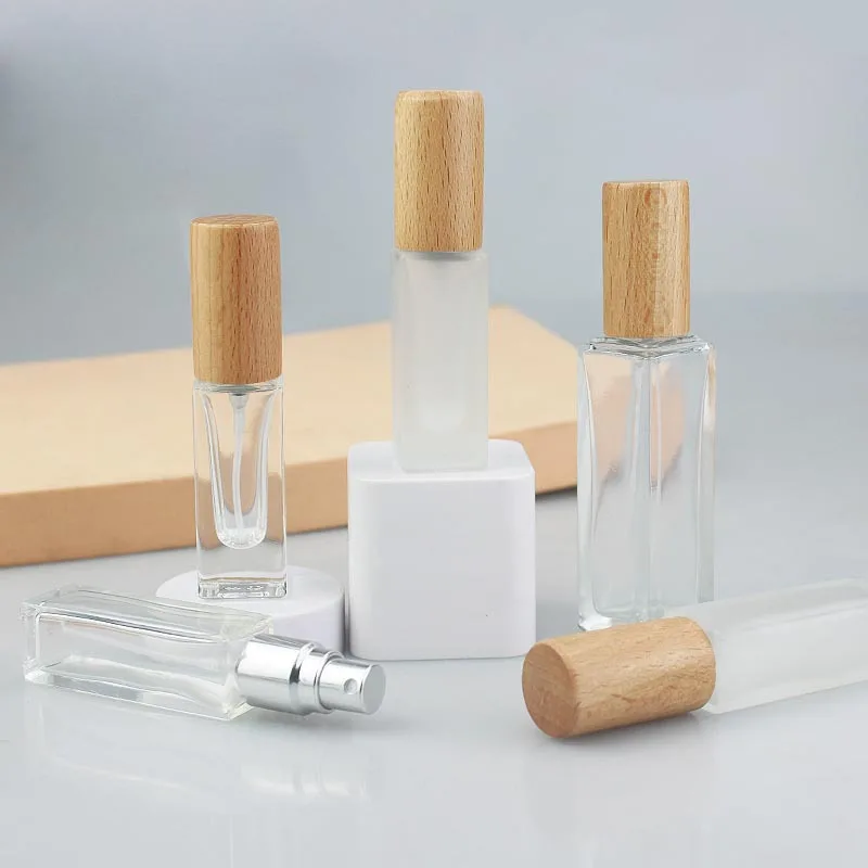 

30PCS 3-20ml Frosted /Clear Glass Perfume Bottle With Beech Wood Cap Empty Perfume Spray Bottles Refillable Bottle