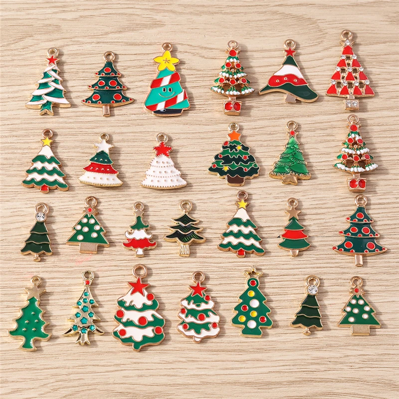 10pcs Mix Fashion Enamel Christmas Tree Charms Pendants for Jewelry Making New Year Drop Earrings Necklaces Bracelets DIY Gifts