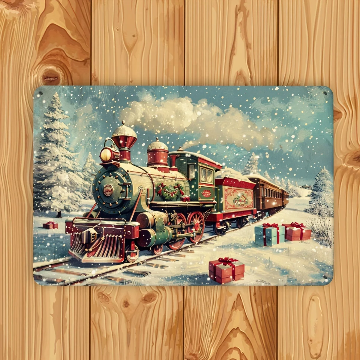 Letrero de estaño de Metal de tren de Navidad Vintage, decoración navideña para el hogar, oficina, Bar, cafetería, biblioteca, garaje, colgante interior/exterior
