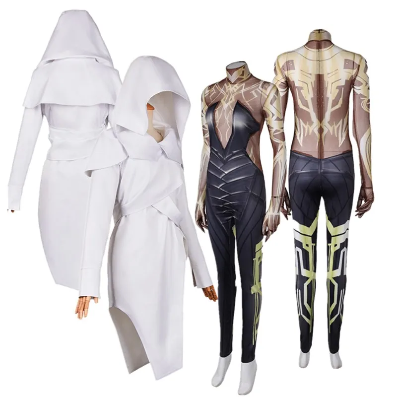 Fantasia Arcane Mel Medarda Cosplay Costume LoL Disguise Adult Women White Hooded Dress Outfits Halloween Carnival Party Suit