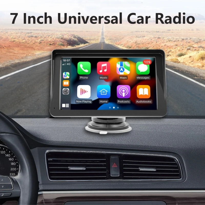 Portable Car Radio Multimedia Video Player Wireless CarPlay Android Auto 7inch Touch Screen With  AUX FM For Rear View Camera