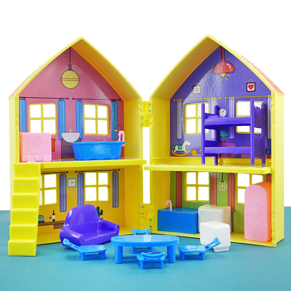 Kids Simulation Villa Furniture Yellow House 1/12 Combination Box Double-Sided Dollhouse Miniature Play For Girl Birthday Gift