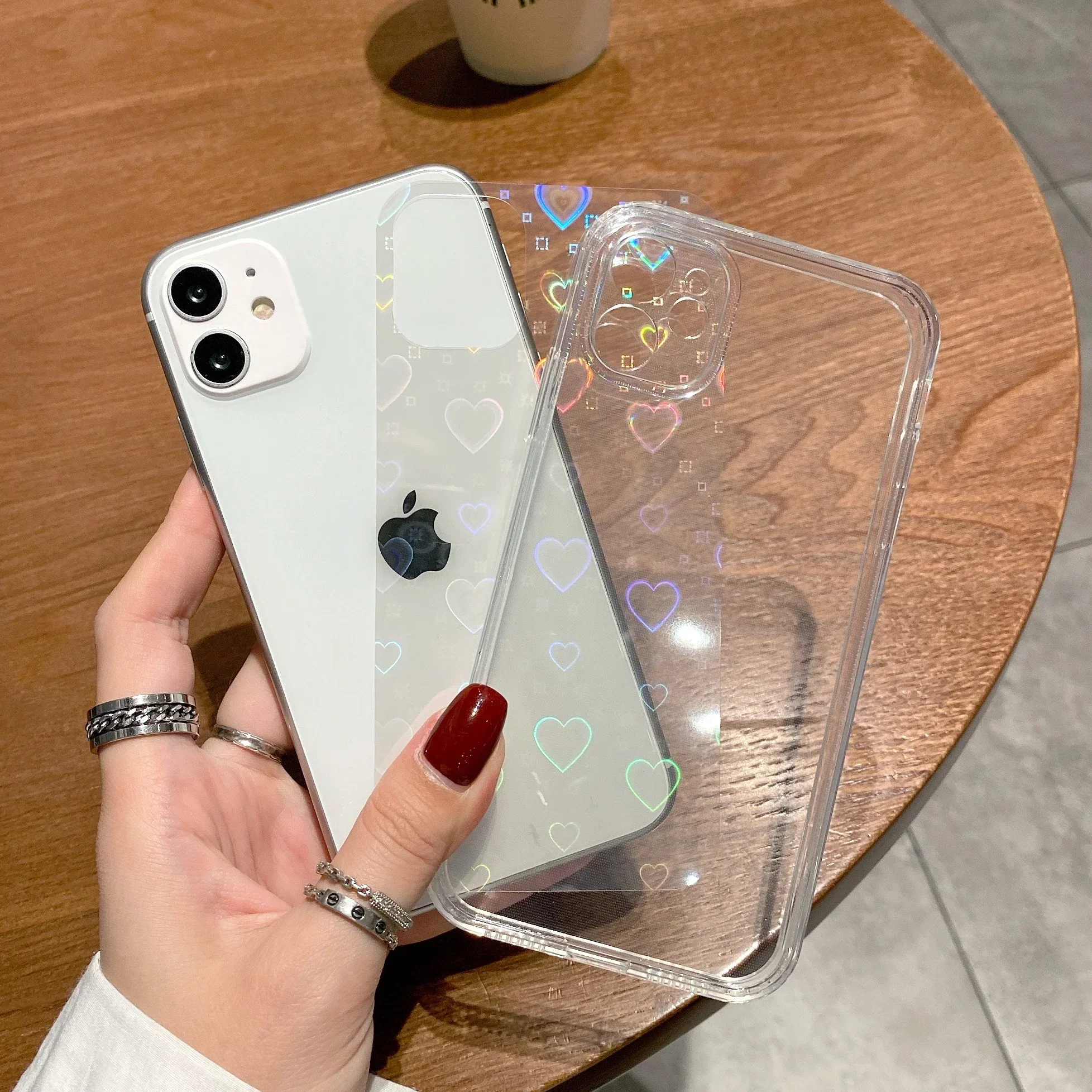Transparent Case With Hearts For iPhone 16 15 14 13 12 11 Pro Max XR 7 8 14 Plus XS SE Soft Colorful Laser Cover Flower Cases