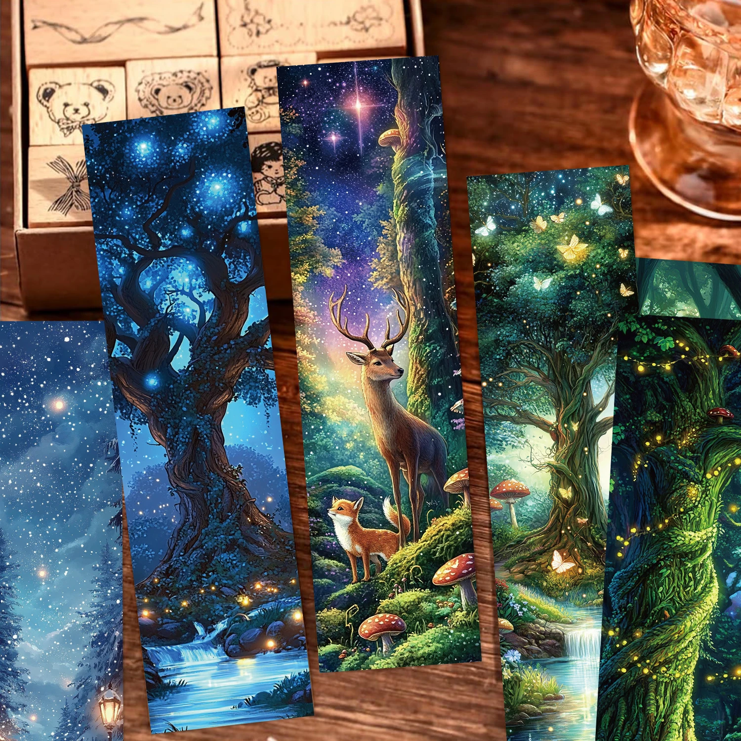 30Pcs Mysterious Forest Landscape Art Bookmarks for Reading Creative Exquisite Decor Note Cards Multi-Color Paper Bookmark Set