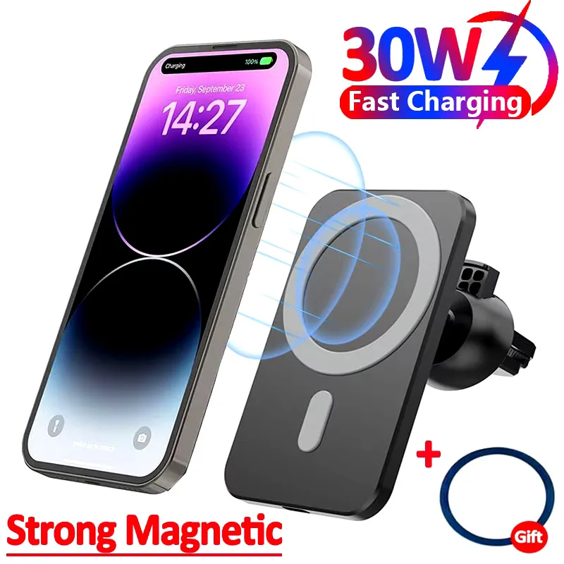 30W Magnetic Wireless Charger Car Charge For MagSafe iPhone 16 15 Pro Max Xiaomi Samsung Xiaomi Air Vent Clip Phone Holder Stand