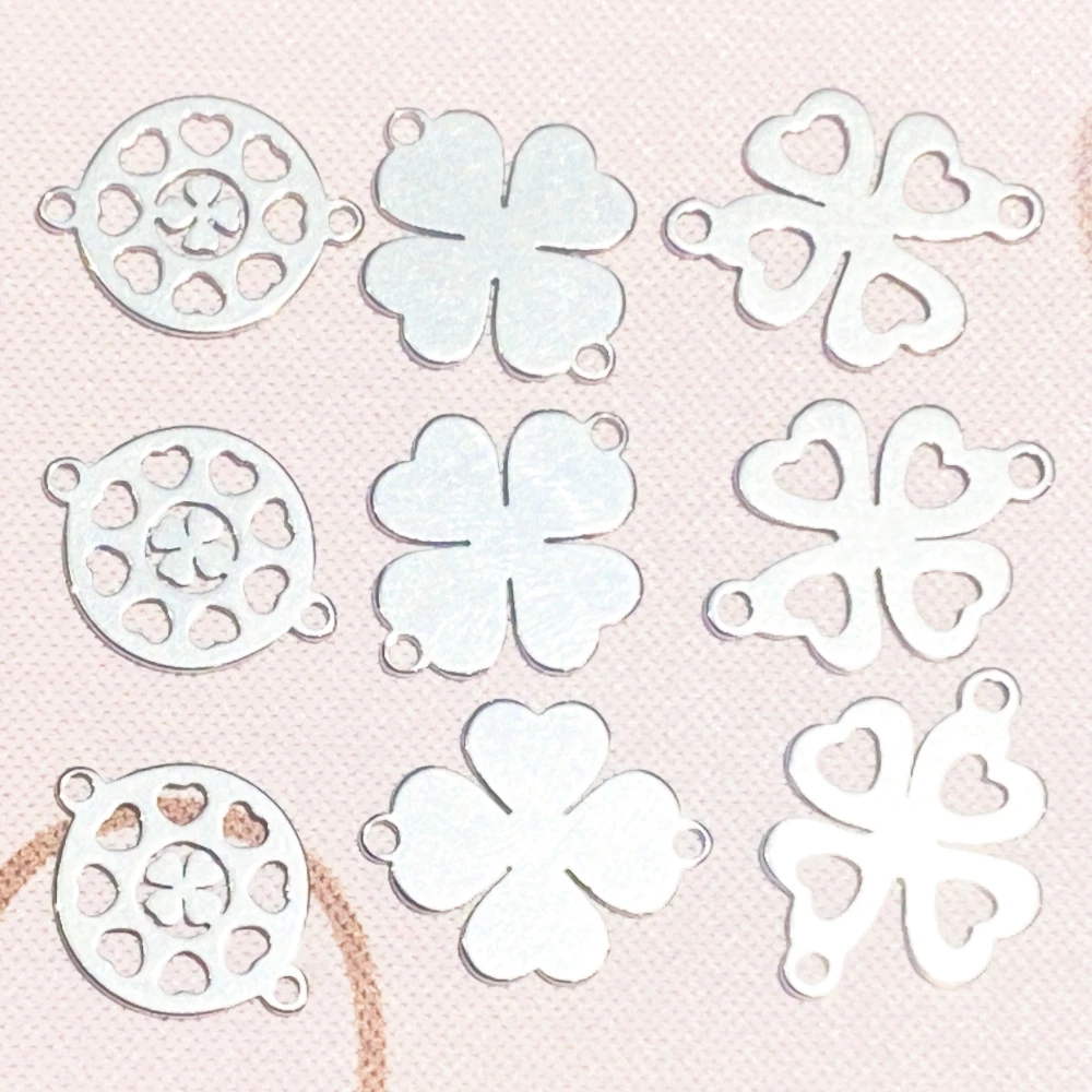 3types Jewelry Charms Metal Steel Made Clovers 20pcs Four-leaves Plant Tow Holes Connector Bracelet Pendant Diy Findings