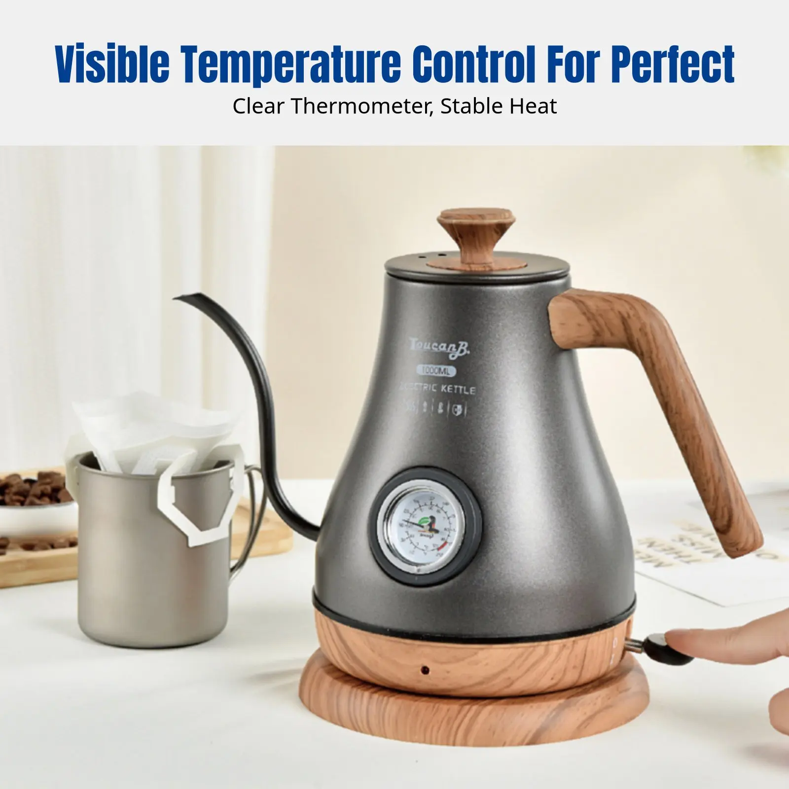 

Stainless Steel Electric Kettle, Gooseneck Spout, Temperature Control, Fast Heating, Precise Dispense