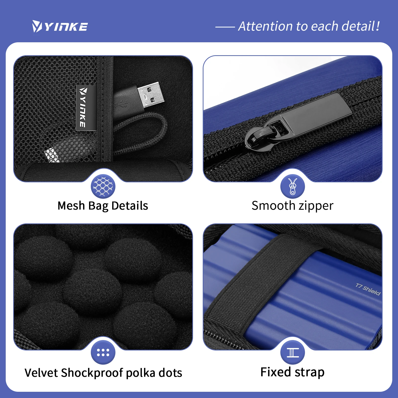 Custodia da trasporto Yinke compatibile con Samsung T7 Shield/T7/T7 Touch SSD portatile Hard EVA custodia protettiva da viaggio portatile
