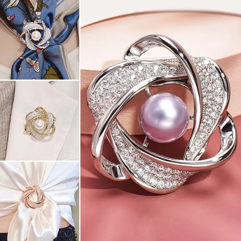 Trendy Vintage Rhinestone Flower Brooches For Women Elegant Crystal Pearl Scarf Buckle Laple Pins Trendy Party Jewelry Gifts