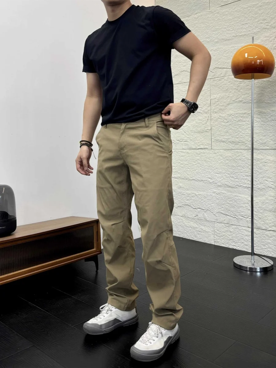 

Мужские летние повседневные брюки прямого кроя с цветными вставками, дышащие, универсальные, с низкой посадкой, из хлопка