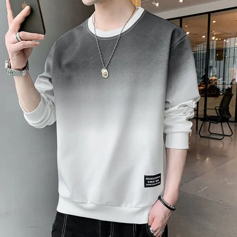 Fashion O-Neck Loose Casual Gradient Sweatshirts Men's Clothing 2023 Autumn Winter Oversized All-match Tops Korean Sweatshirts