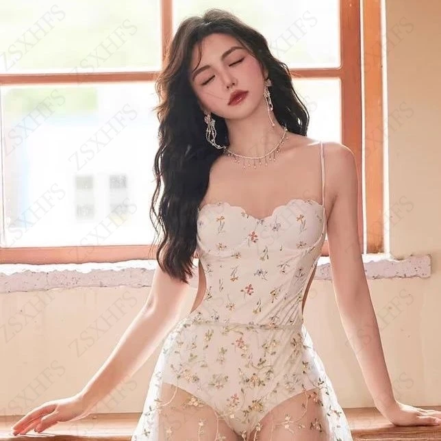 

Женский слитный купальник с цветочным принтом в стиле Y2K, элегантный, нежный, в стиле Харадзюку, с бретельками, для модных девушек