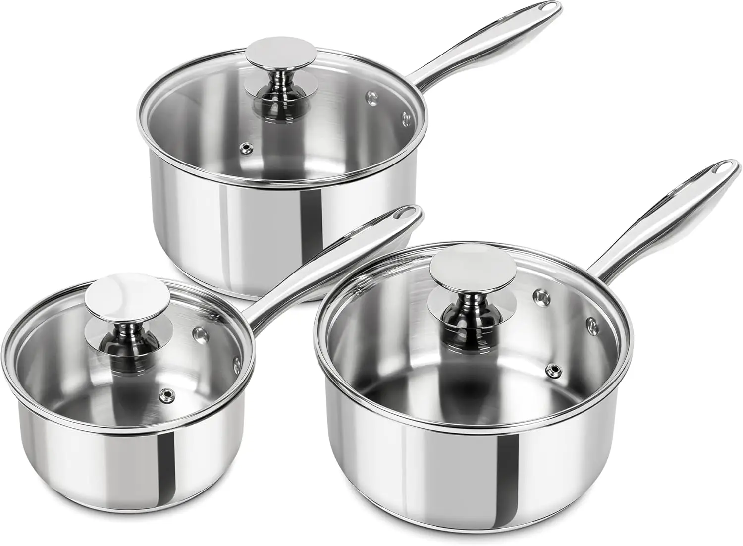 

Stainless Steel Saucepan Set with Lids 1QT, 2QT, 3QT - 6pcs Induction Nonstick Dishwasher Safe Cookware