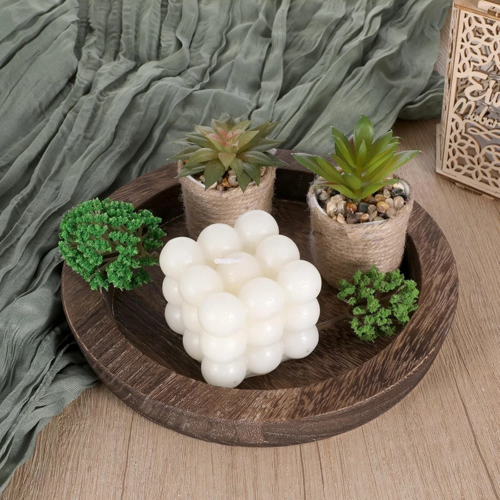 Rustic Wooden Tray Candle Holder for Farmhouse Dinning Table Kitchen Countertop Coffee Table Organizer Home Decor Wedding