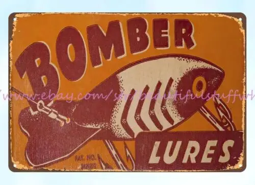 bomber FISHING LURE tackle bait metal tin sign wall hanging lights