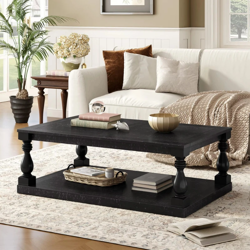 Vintage coffee table with artistic vase legs and luxurious pine veneer for living and study