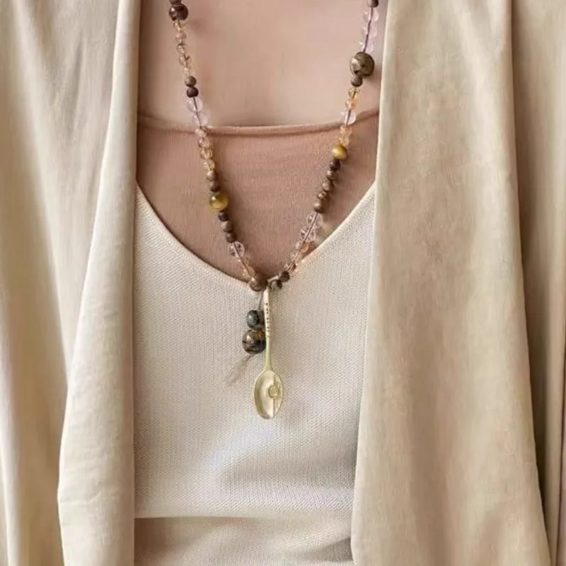 Niche design handmade carved hollow spoon sweater chain