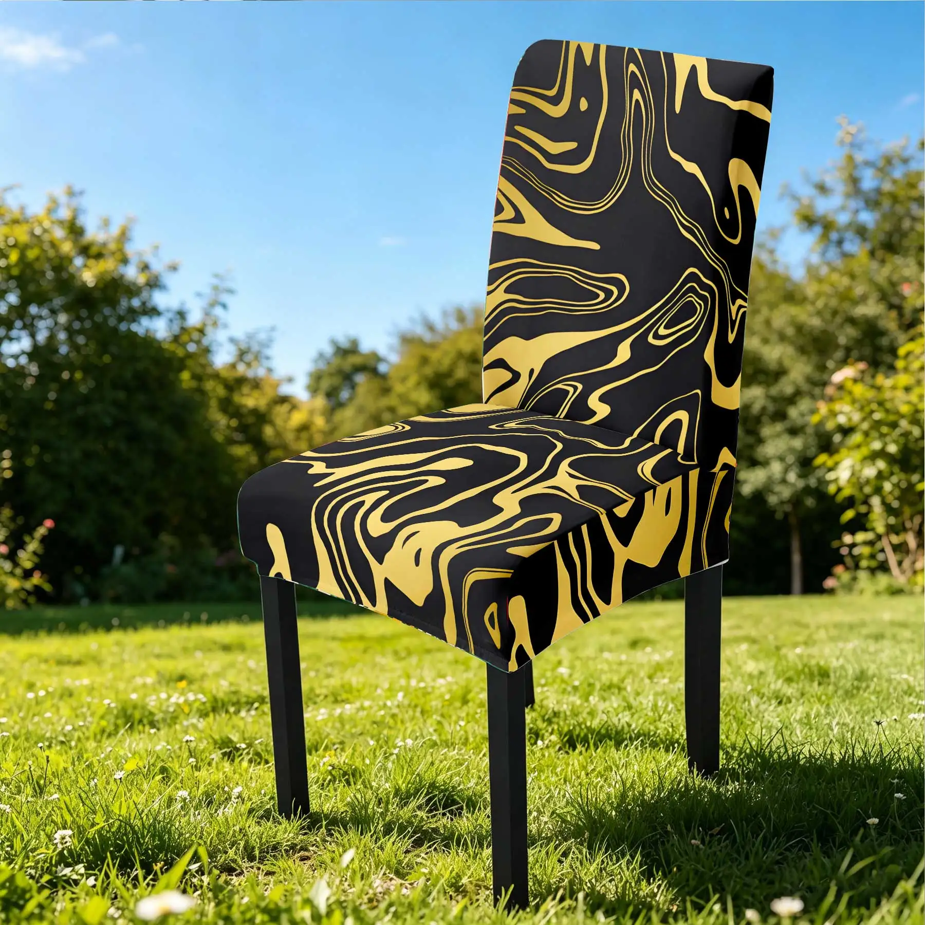 2026 Summer Outdoor Chair Cover, Golden Marble Swirl Print Elastic Stretch Chair Slipcover, Washable Anti - F