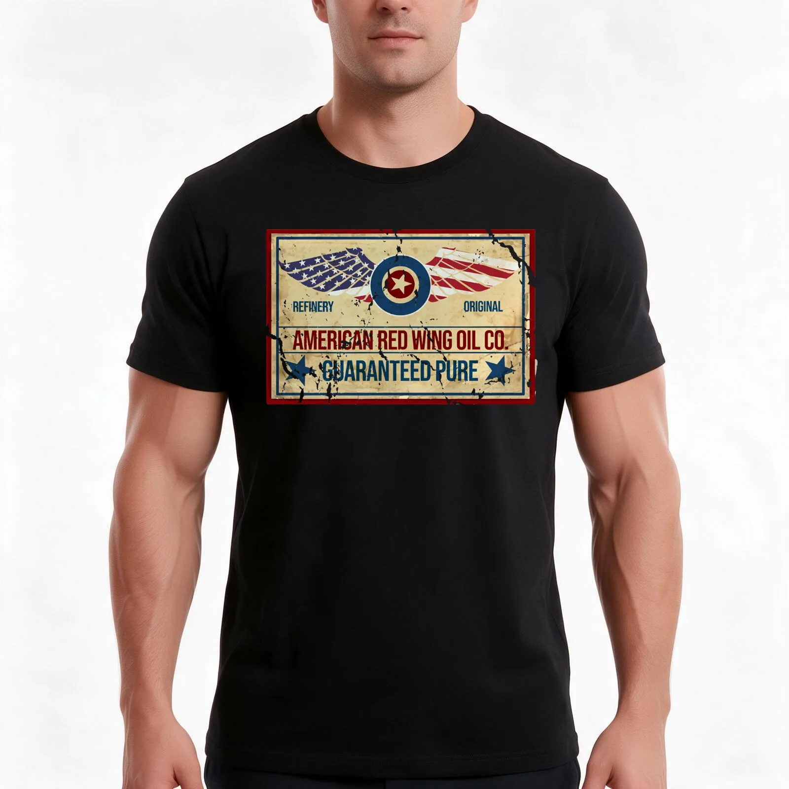 AMERICAN RED WING OIL COMPANY VINTAGE DISTRESSED LOGO Classic T-Shirt, Summer Casual Cotton Tee, Oversized Streetwear Tops