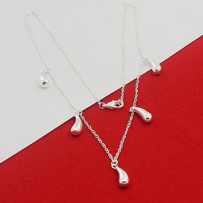 Bohemia Fashion Jewelry Delicate Raindrops 925 Sterling Silver Five Water Droplets Necklace Chain Gift