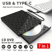 7 in 1 External DVD Burner Optical Drive USB3.0&Type C CD DVD Recorder Player Writer Portable Reader For Laptop Desktop Notebook