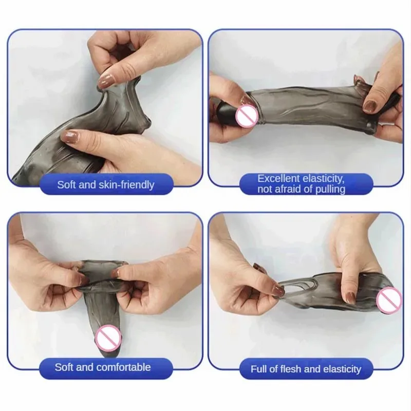 No Vibrators Reusable Silicone Penis Sleeve Cock Extender Delay Ejaculation Condom Stronger Dick Enlargemen Cockring Sex Toys 18