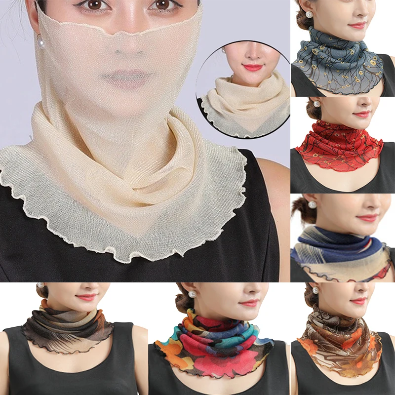 Spring Summer Chiffon Neck Collar Scarf Women Head Thin Sunscreen Variety Small Silk Anti-Uv Scarf Mask Multi-Function Scarf