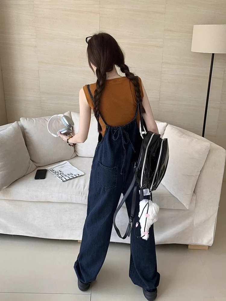 2026 Summer New Arrival Women High Waist Denim Overalls Wide Leg Slimming Body Shaping Simple Elegant Trendy