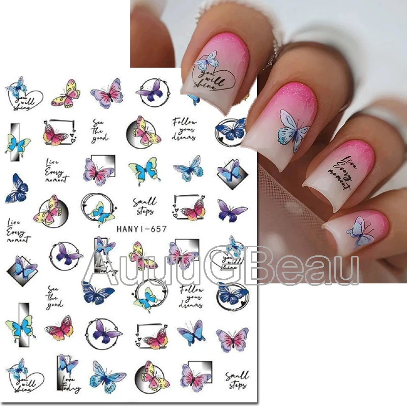 

Nail Art 3d Back Glue Stickers Geometric Lines Butterflys Letters Decals Nail Decoration Salon Beauty