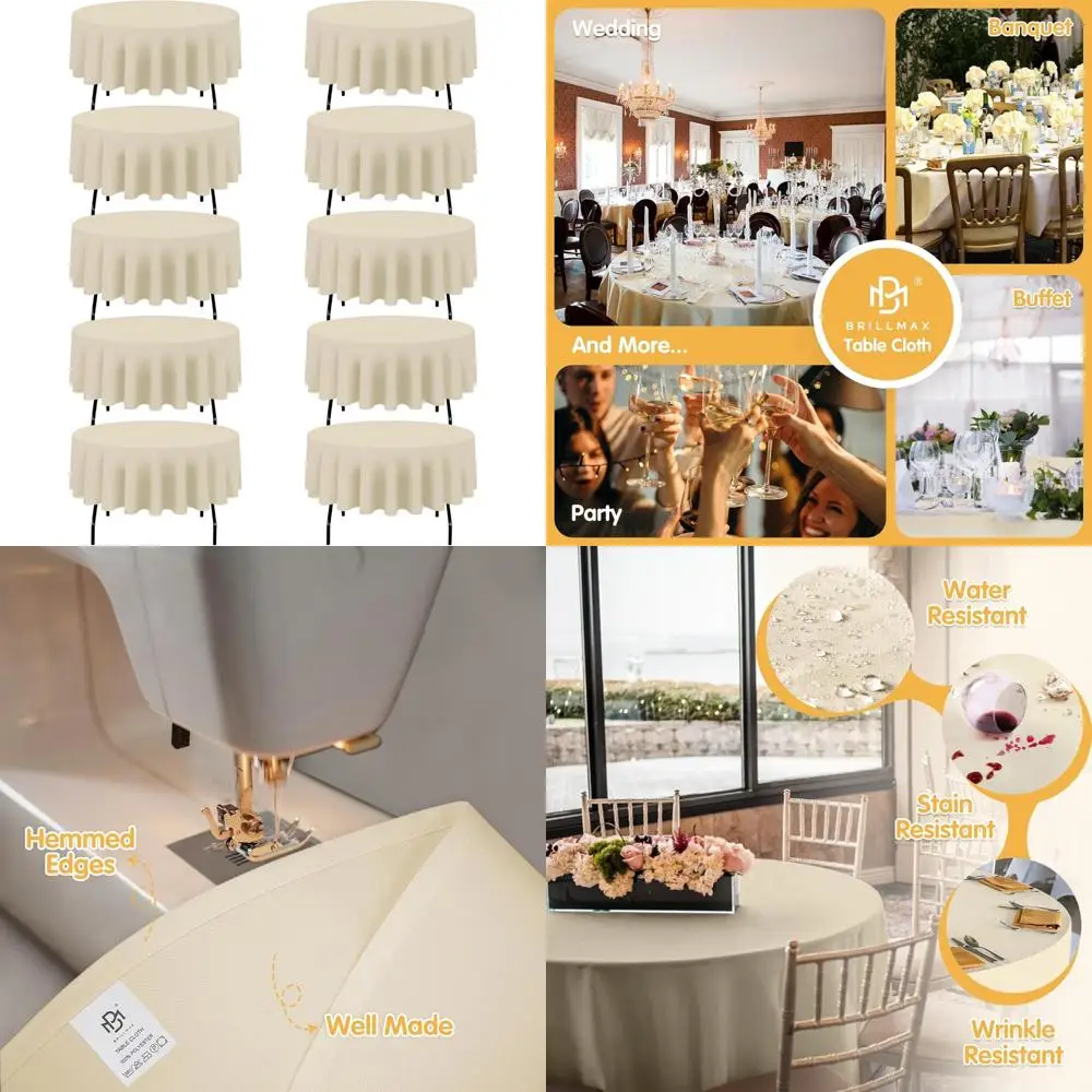 

Beige Round Tablecloths Set of 10, 90 Inch Diameter, Polyester Washable Fabric for Wedding Receptions and Events