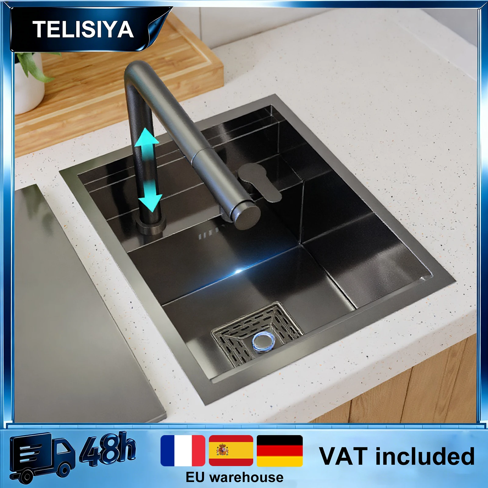 

Stainless Steel Small Hidden Kitchen Sink Embossed Bar Wash Vegetable Basin Mini Single Slot With Cover Plate Balcony RV