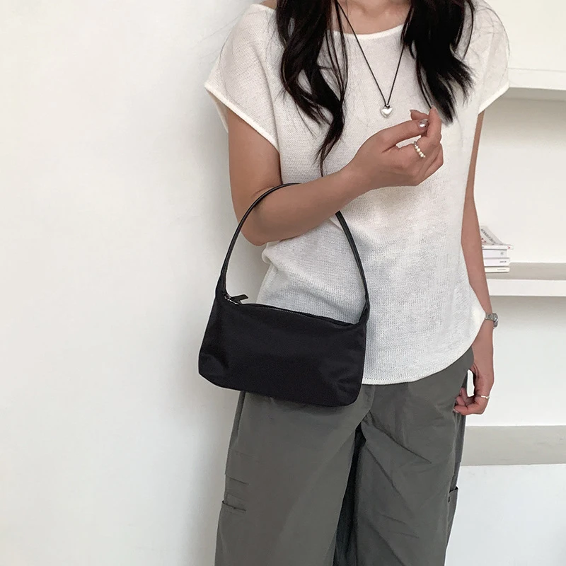 Korean Simple Solid Color Shoulder Bag Nylon Waterproof Niche Design Handbag Macaron Color Summer New Commuting Small Square Bag