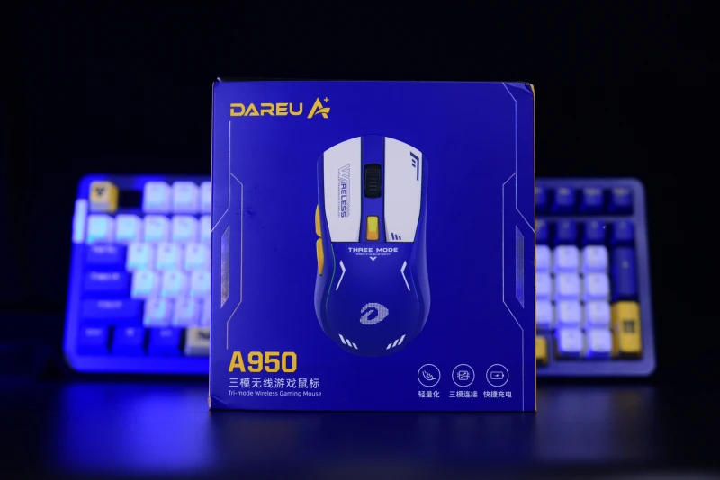 Dareu A950 Tri-mode Connection Gaming Mouse Mecha Blue 2.4G Wireless Bluetooth Game Mouse RGB Light With Charging Base For Girl